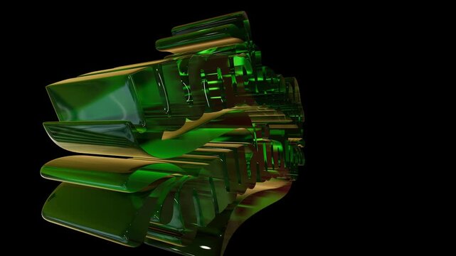 Three dimensional green Assalamu Alaikum design with a modern style isolated on a plain black background