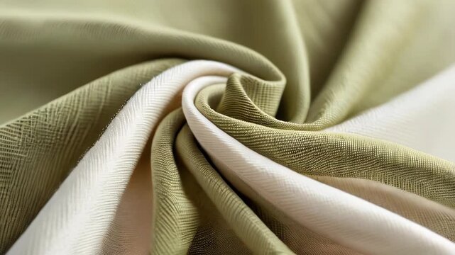 video Close-up view of soft fabric in olive, beige, and white tones, highlighting a delicate textile texture with a smooth, natural appearance