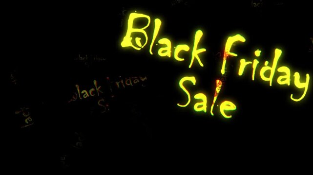 Loop Black Friday Sale golden shine light motion with glitch effect animation flow on black abstract background. 