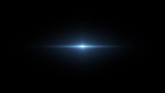 Abstract loop center blue optical lens flare shine light animation on black background.