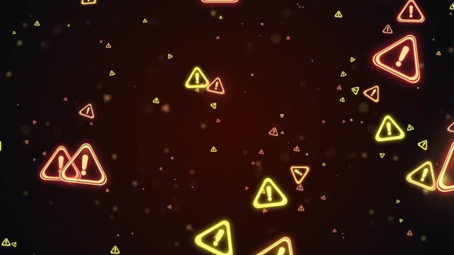Loop Alert Icon particles  golden shine light motion with glitch effect animation flow on black abstract background. 