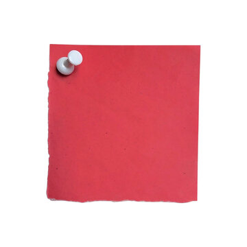 Square red sticky note paper with a white push pin attached