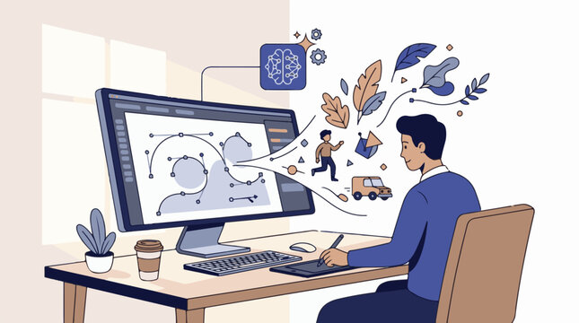 Designer creating digital art and ideas on a computer
