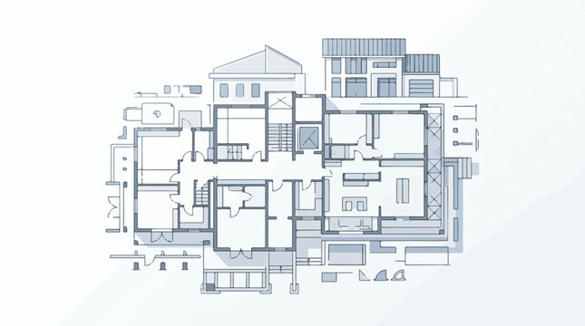 Detailed blueprint sketch of a large complex building layout