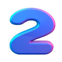 Fototapeta premium Glossy 3d balloon shaped number 2 with vivid blue and purple gradient design