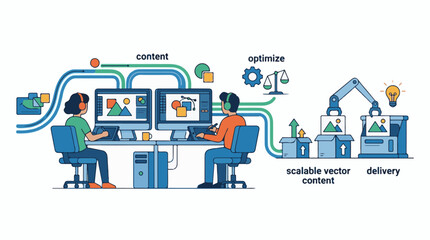 Fototapeta premium Digital content creation optimization and automated delivery process illustration