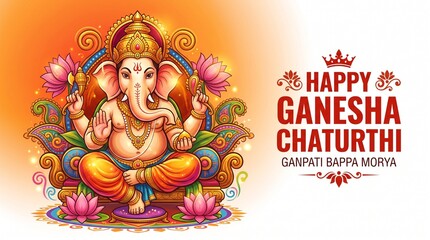 Obraz premium Happy Ganesh Chaturthi: Vibrant Illustration of Lord Ganesha