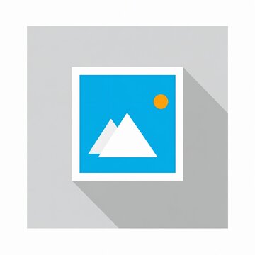 Minimal Flat Landscape Icon with Long Shadow on Gray Background Vector Style