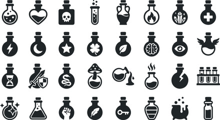 Potion and magic item icon set for fantasy games and design © Hosneara
