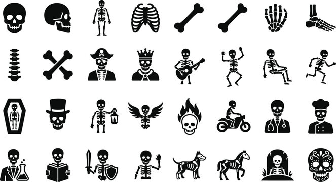 Halloween skeleton icon set spooky designs for festive projects