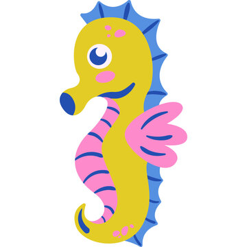 Cute Flat Seahorse Ocean Creature Clip Art