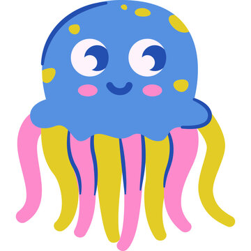 Cute Flat Colorful Jellyfish Sea Creature Clip Art