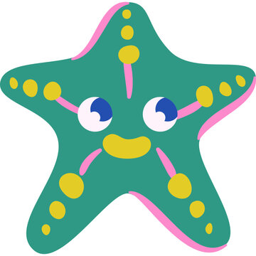 Cute Flat Colorful Starfish Ocean Animal Clip Art