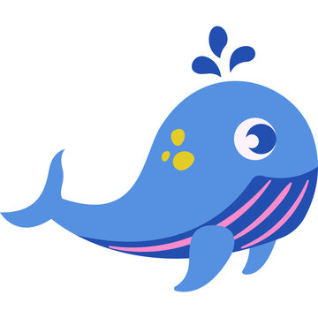 Cute Flat Blue Whale Ocean Animal Character Clip Art