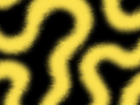 Abstract yellow swirls and curves on black background digital illustration