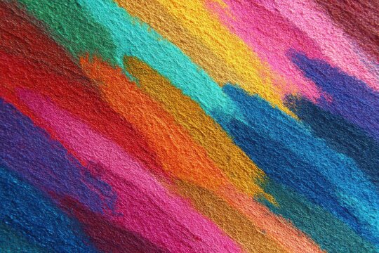 Vibrant wool fibers in diagonal rows with rainbow colors during a studio close-up for craft projects