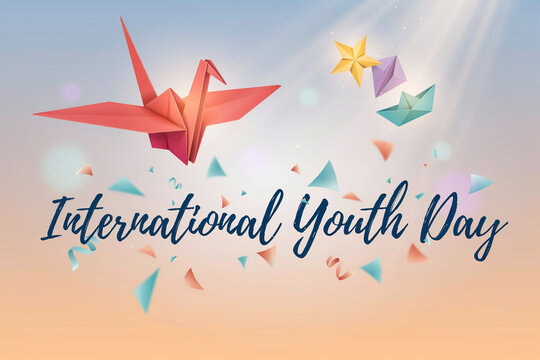 International Youth Day origami cranes and confetti