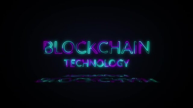 Loop Block Chain blue pink neon glitch text flashing effect on Black abstract Background. Element for Isolated transparent video animation text with alpha channel using Quick time prores 444