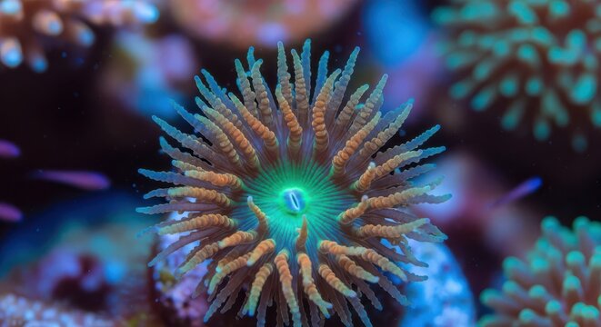 Intricate detail of a vibrant coral polyp underwater