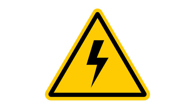 Yellow Triangle Caution Sign With Lightning Bolt For High Voltage And Electrical Hazard Safety