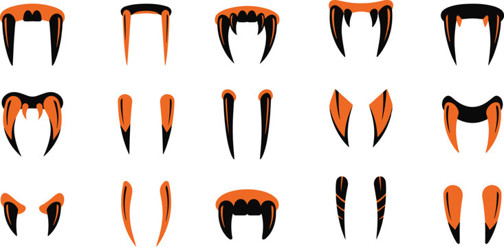 Variety of fangs and vampire teeth designs for halloween and horror themes