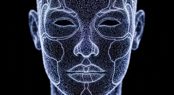 Abstract digital portrait futuristic render depicting human facial features
