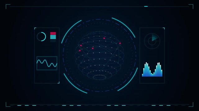 Global Geospatial Data Flow Loop Animation with Futuristic Cyber HUD Analytics Display