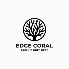 Naklejka premium Organic circular silhouette representing marine coral or branching trees, ideal for environmental and biological branding.