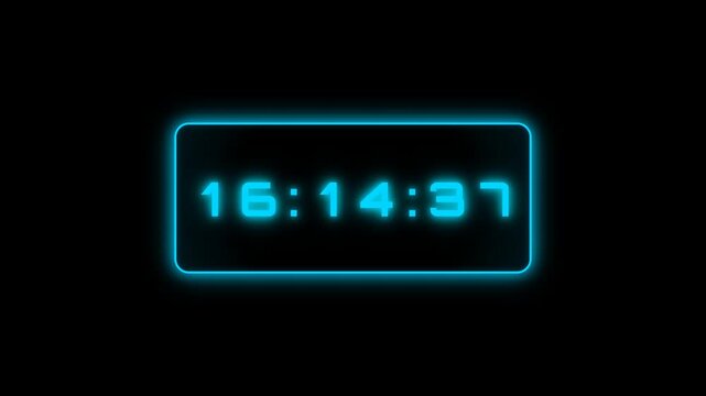 Digital hacker glitch effect with chaotic fast changing numbers on black background, simulating hacking process. Blue digital timer with glitch and matrix hacking effect.