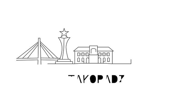 Simple line art shows Takoradi's iconic skyline