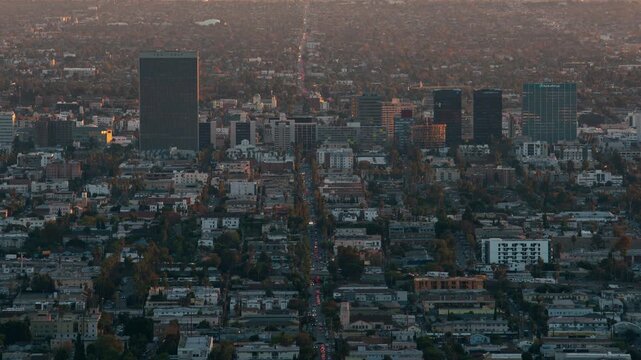 Los Angeles Sunset to Night Cityscape Telephoto Time Lapse California USA