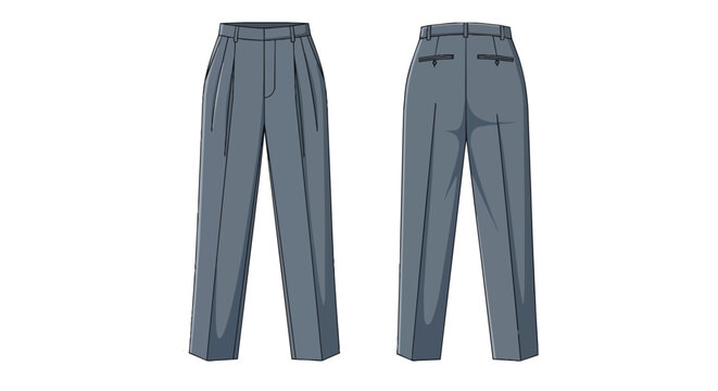Formal Men Trousers Fashion Technical Flat Sketch Grey Dress Pants Front and Back View for Apparel Product Design