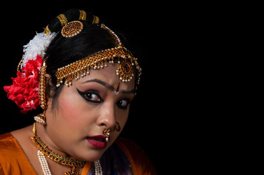 Kuchipudi dancer showing Bhayanaka rasa in her dance