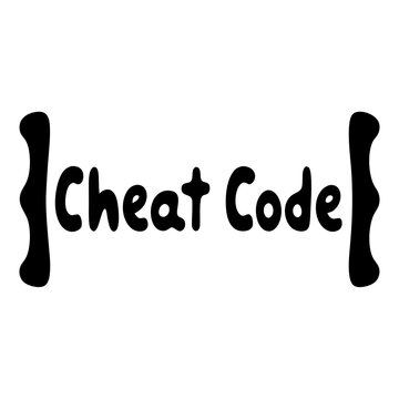 Cheat code text with curly brackets - Simple black vector design showing cheat code text enclosed in curly brackets, ideal for gaming or tech-related projects.