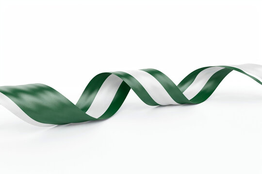 Green and white striped ribbon isolated on white background