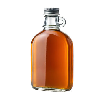Maple syrup glass bottle with metal screw cap amber liquid coffee sweetener fall beverage ingredient