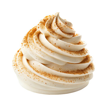 Whipped cream swirl dusted with pumpkin spice cinnamon powder for coffee dessert topping