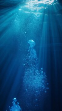 Cinematic Underwater Sunbeams and Rising Bubbles Generative AI
