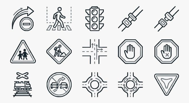 Dynamic Collection of Monochromatic Road and Traffic Sign Icons for Safety and Navigation Guidance