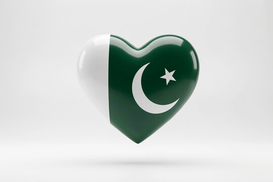 Glossy heart with Pakistan flag design on white background