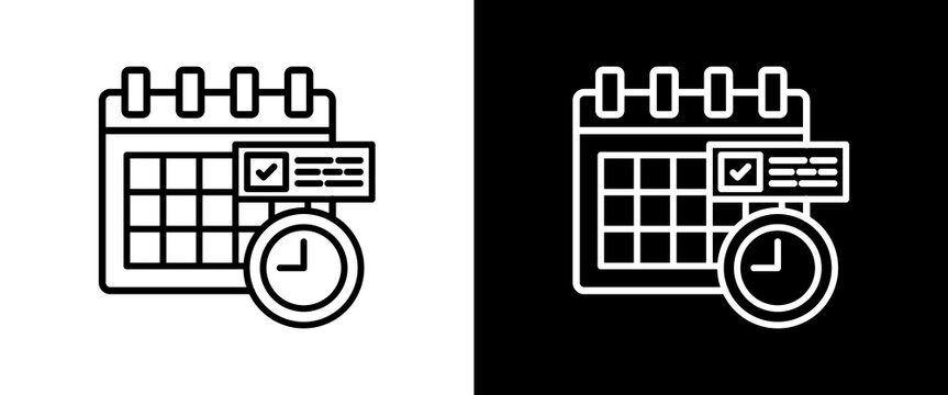 Schedule white and black icon set design