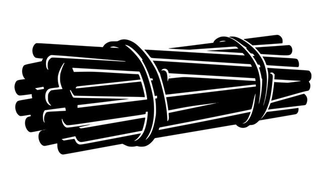 Black and white stylized bundle of sticks or twigs illustration