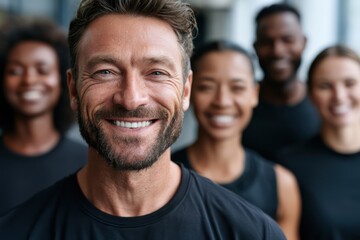 Fototapeta premium Fitness team sharing positive energy indoors
