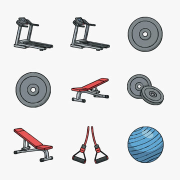 Industrial of Modern Gym Equipment Set with Treadmills Dumbbells Weight Bench TRX Suspension Trainer and Exercise Ball