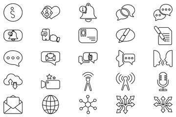 Fototapeta premium Communication icon set with flat ui symbols for interface navigation