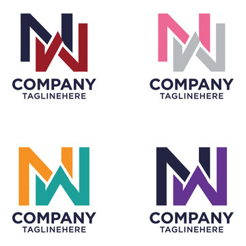 Set of four colorful company logos with sample tagline on white background icon