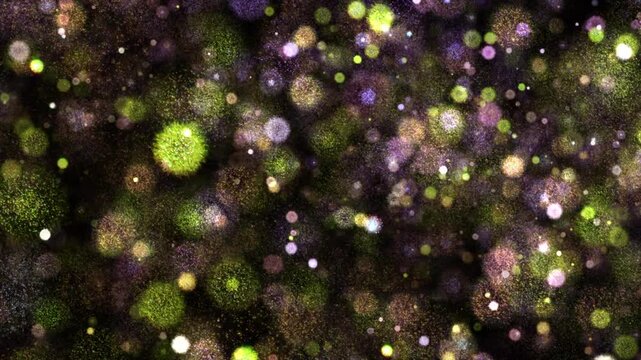 Loop splash particles flying in the air animation on black abstract background. 4K 3D animation of fiery pink glowing flying ember burning ash particles. 
