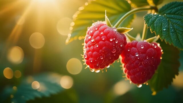 Ripe Raspberries Glowing in Natural Morning Light
