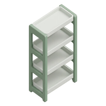 Hydroponics Modern Farming Element, Isometric green four tier utility storage shelf rack for home organiza