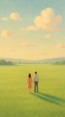 Naklejka premium Serene couple in vast landscape mobile wallpaper